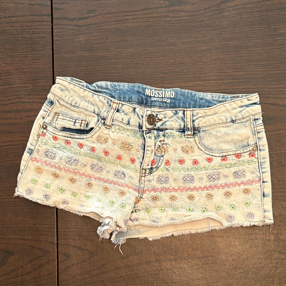 Mossimo Supply Co. Women's Patterned Jean Shorts - Blue and Cream